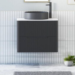 Royal Bathrooms Avenza 800mm Matt Obsidian Black Wall Hung Bathroom Countertop Vanity Unit 2 Drawer With Art Round Basin - thumbnail 1