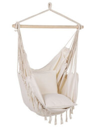 Beliani Hanging Hammock Chair Beige - Cotton-Polyester, Fitted Cushions, Side Pocket - Indoor/outdoor - thumbnail 3