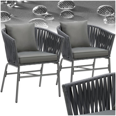 Tectake Accent Chair Valeiras - Woven Rope Design, Thick Cushions, 60 X 61 X 77Cm - Dark Grey/dark Grey - Set Of 2 - image 1