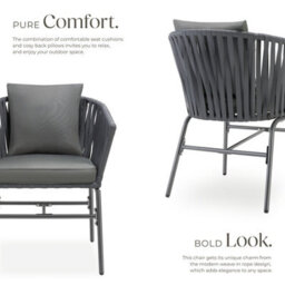 Tectake Accent Chair Valeiras - Woven Rope Design, Thick Cushions, 60 X 61 X 77Cm - Dark Grey/dark Grey - Set Of 2 - thumbnail 3