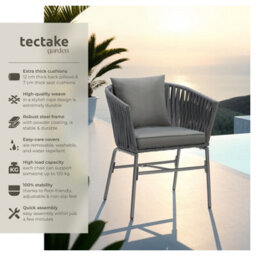 Tectake Accent Chair Valeiras - Woven Rope Design, Thick Cushions, 60 X 61 X 77Cm - Dark Grey/dark Grey - Set Of 2 - thumbnail 2
