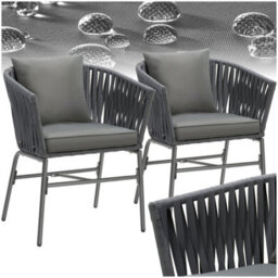 Tectake Accent Chair Valeiras - Woven Rope Design, Thick Cushions, 60 X 61 X 77Cm - Dark Grey/dark Grey - Set Of 2 - thumbnail 1
