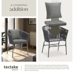 Tectake Accent Chair Valeiras - Woven Rope Design, Thick Cushions, 60 X 61 X 77Cm - Dark Grey/dark Grey - Set Of 2 - thumbnail 7