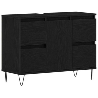 Berkfield Modern Bathroom Sink Cabinet Black Oak 80X33X60 Cm Engineered Wood - image 1