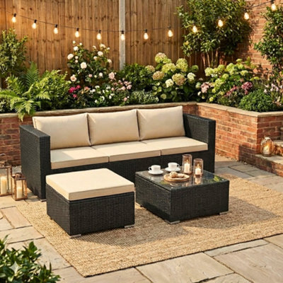 Lassic Vida Designs 4 Seater Rattan Garden Bistro Set With Modular Sofa And Table, Black - image 1
