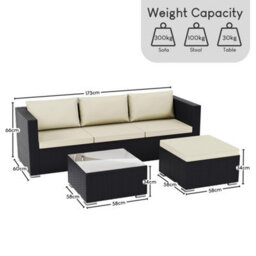 Lassic Vida Designs 4 Seater Rattan Garden Bistro Set With Modular Sofa And Table, Black - thumbnail 3