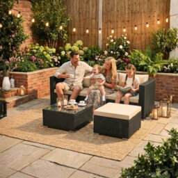 Lassic Vida Designs 4 Seater Rattan Garden Bistro Set With Modular Sofa And Table, Black - thumbnail 2
