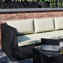 Lassic Vida Designs 4 Seater Rattan Garden Bistro Set With Modular Sofa And Table, Black - thumbnail 6