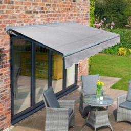 Primrose Awnings 3.5M X 2.5M Retractable Manual Half Cassette Charcoal Frame Silver Awning Outdoor Patio Canopy - thumbnail 1