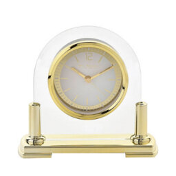 WILLIAM WIDDOP Wm.widdop Glass Mantel Clock 2 Tone Dial Gold Stand