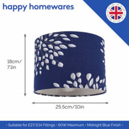 Happy Homewares Modern Navy Midnight Blue Drum Lampshade With Off-White Floral Decoration - thumbnail 6