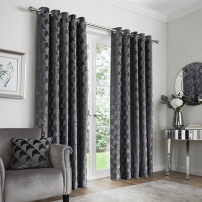 Appletree Quentin Jacquard Dark Grey Pair Of Eyelet Curtains