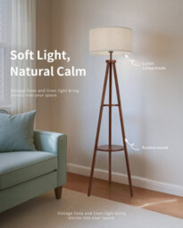 Luminexdesigns Tripod Floor Lamp With Shelf, Linen Shade, Foot Switch, Bulb Excluded - thumbnail 5
