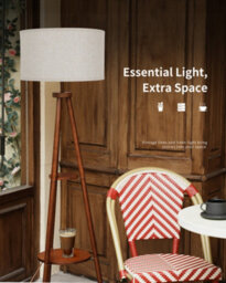 Luminexdesigns Tripod Floor Lamp With Shelf, Linen Shade, Foot Switch, Bulb Excluded - thumbnail 4