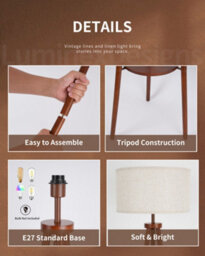 Luminexdesigns Tripod Floor Lamp With Shelf, Linen Shade, Foot Switch, Bulb Excluded - thumbnail 7