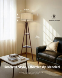 Luminexdesigns Tripod Floor Lamp With Shelf, Linen Shade, Foot Switch, Bulb Excluded - thumbnail 6