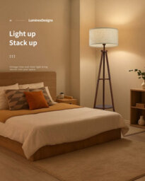 Luminexdesigns Tripod Floor Lamp With Shelf, Linen Shade, Foot Switch, Bulb Excluded - thumbnail 3