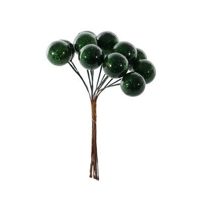 Green Shiny Berry Bunch Pick Christmas Decoration Pack Of 10