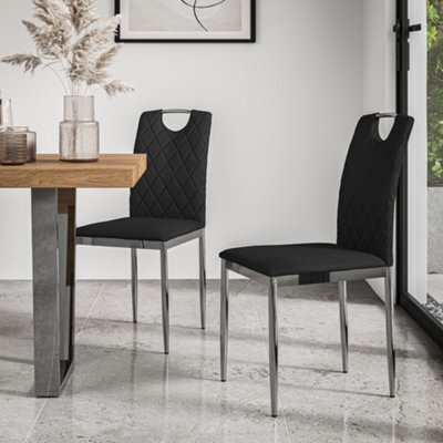 More4Homes Set Of 2 Monza Faux Leather Dining Chair Modern Padded Seat Chrome Legs Kitchen (Black) - image 1