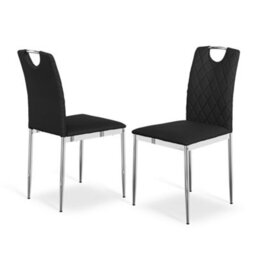 More4Homes Set Of 2 Monza Faux Leather Dining Chair Modern Padded Seat Chrome Legs Kitchen (Black) - thumbnail 6