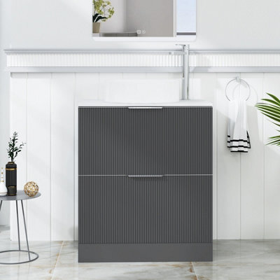 Royal Bathrooms Evora 700mm Graphite Grey Fluted Floor Standing Vanity Unit 2 Drawer With Carrara White Undrilled Worktop - image 1