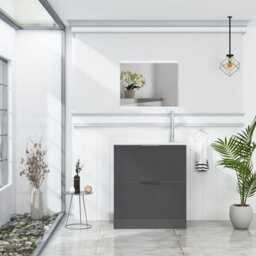 Royal Bathrooms Evora 700mm Graphite Grey Fluted Floor Standing Vanity Unit 2 Drawer With Carrara White Undrilled Worktop - thumbnail 2