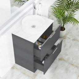 Royal Bathrooms Evora 700mm Graphite Grey Fluted Floor Standing Vanity Unit 2 Drawer With Carrara White Undrilled Worktop - thumbnail 3
