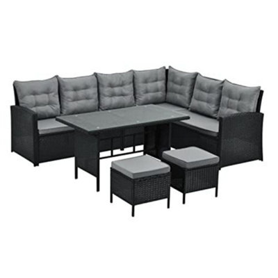Evre Black 8 Seater Garden Rattan Furniture Corner Dining Set Monroe With Table Sofa Bench Stool & Cover - image 1