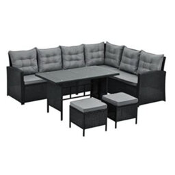 Evre Black 8 Seater Garden Rattan Furniture Corner Dining Set Monroe With Table Sofa Bench Stool & Cover - thumbnail 1