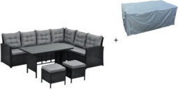 Evre Black 8 Seater Garden Rattan Furniture Corner Dining Set Monroe With Table Sofa Bench Stool & Cover - thumbnail 4