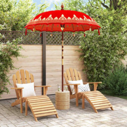 Berkfield Durable Balinese Parasol Red (180-190) X 250 Cm Cotton And Solid Wood - thumbnail 3