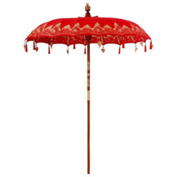 Berkfield Durable Balinese Parasol Red (180-190) X 250 Cm Cotton And Solid Wood