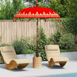 Berkfield Durable Balinese Parasol Red (180-190) X 250 Cm Cotton And Solid Wood - thumbnail 2