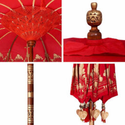 Berkfield Durable Balinese Parasol Red (180-190) X 250 Cm Cotton And Solid Wood - thumbnail 7