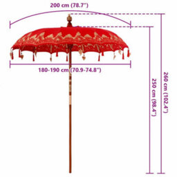 Berkfield Durable Balinese Parasol Red (180-190) X 250 Cm Cotton And Solid Wood - thumbnail 8