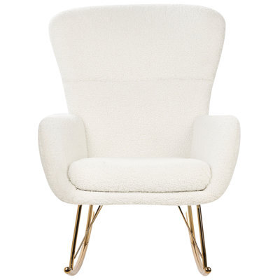 Beliani White Bouclé Rocking Armchair With Gold Metal Legs, Retro Design, W74 X D99 X H99Cm - image 1