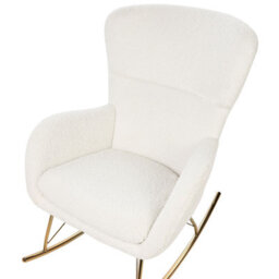 Beliani White Bouclé Rocking Armchair With Gold Metal Legs, Retro Design, W74 X D99 X H99Cm - thumbnail 6