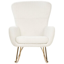 Beliani White Bouclé Rocking Armchair With Gold Metal Legs, Retro Design, W74 X D99 X H99Cm - thumbnail 1