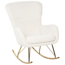 Beliani White Bouclé Rocking Armchair With Gold Metal Legs, Retro Design, W74 X D99 X H99Cm - thumbnail 4