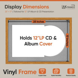 "AK Frames 25X17"" Oak Classic Vinyl Record Frame With Silver Mount For 12 Inch Lp Cover & Disc - Overlapped Design" - thumbnail 2