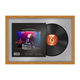"AK Frames 25X17"" Oak Classic Vinyl Record Frame With Silver Mount For 12 Inch Lp Cover & Disc - Overlapped Design"