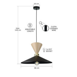 Luminosa Lighting Luminosa Amaris Dome Pendant Ceiling Light Beige, Black 1X E27 - thumbnail 3
