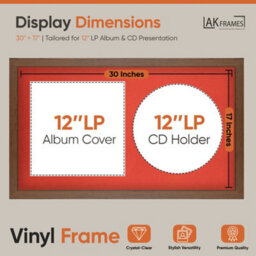 "30X17"" Walnut Modern Vinyl Record Frame With Poppy Red Mount For 12 Inch Lp Album Cover & Disc - Ak Frames" - thumbnail 2