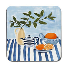 Benjamin Tate Design Blue Stripe Placemat And Coaster Set Of 12 From Designer Artwork Collection With Olive Branch Wood Base Limited Edition - thumbnail 3