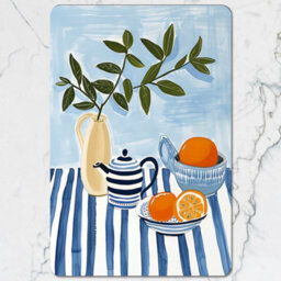 Benjamin Tate Design Blue Stripe Placemat And Coaster Set Of 12 From Designer Artwork Collection With Olive Branch Wood Base Limited Edition - thumbnail 2