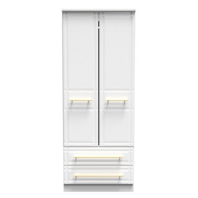 Norfolk 2 Door 2 Drawer Wardrobe With Shelf & Hanging Rail In White Ash (Ready Assembled) - image 1