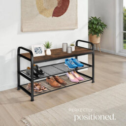 Tectake Shoe Rack Southampton - Surface Shelf And 2 Grid Shelves, Industrial Style -  - Industrial Wood Dark, Rustic - thumbnail 8