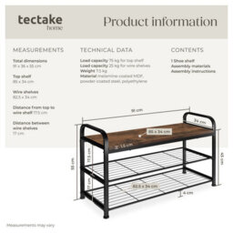 Tectake Shoe Rack Southampton - Surface Shelf And 2 Grid Shelves, Industrial Style -  - Industrial Wood Dark, Rustic - thumbnail 6