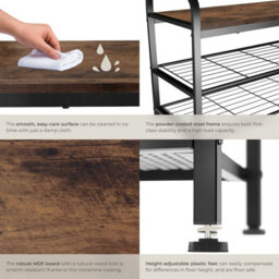 Tectake Shoe Rack Southampton - Surface Shelf And 2 Grid Shelves, Industrial Style -  - Industrial Wood Dark, Rustic - thumbnail 5