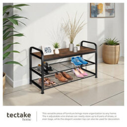 Tectake Shoe Rack Southampton - Surface Shelf And 2 Grid Shelves, Industrial Style -  - Industrial Wood Dark, Rustic - thumbnail 4